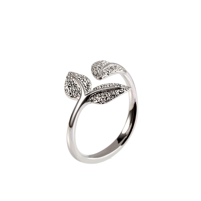 925 Sterling Silver Leaf Open Ring