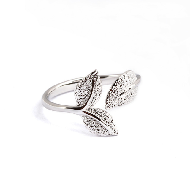 925 Sterling Silver Leaf Open Ring