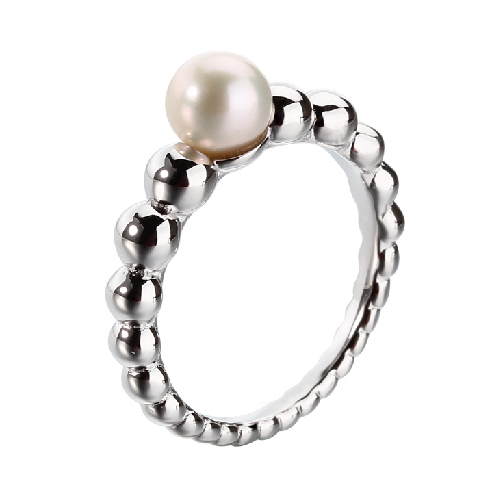925 Sterling Silver Freshwater Pearl Beaded Surface Ring