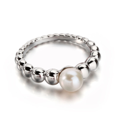 925 Sterling Silver Freshwater Pearl Beaded Surface Ring