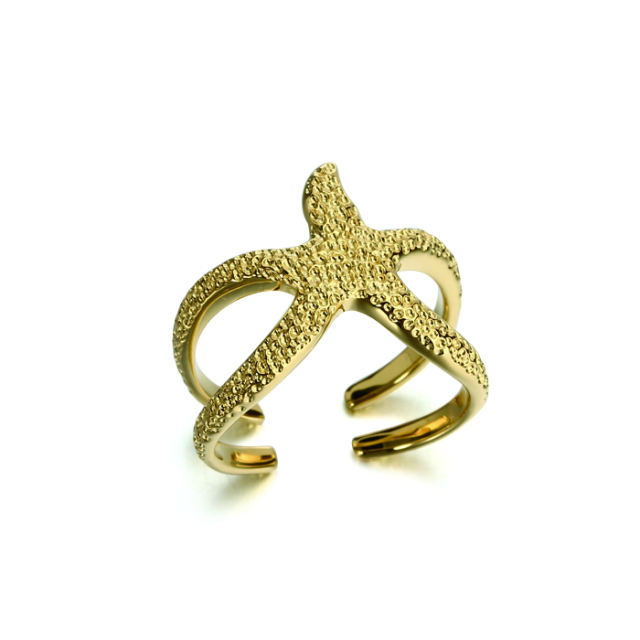 925 Sterling Silver Hammer Starfish Open Ring