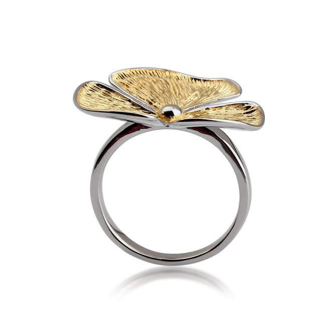 925 Sterling Silver Two-Tone Hammer Flower Ring