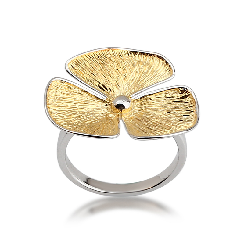 925 Sterling Silver Two-Tone Hammer Flower Ring