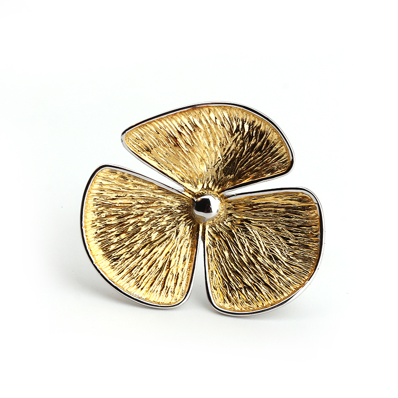 925 Sterling Silver Two-Tone Hammer Flower Ring