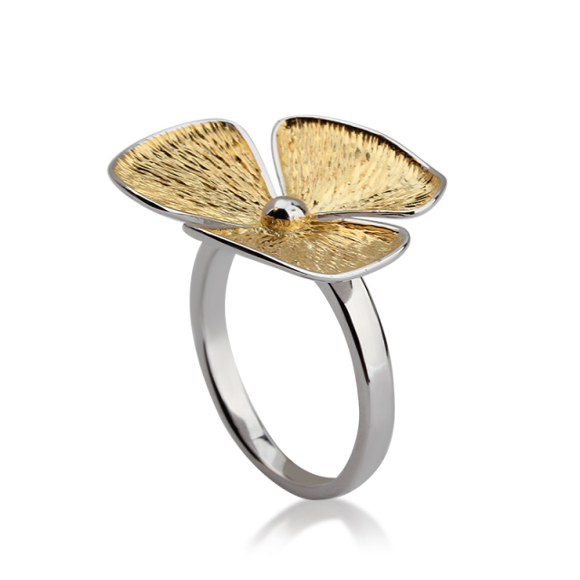 925 Sterling Silver Two-Tone Hammer Flower Ring