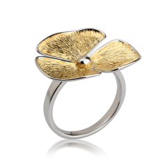 925 Sterling Silver Two-Tone Hammer Flower Ring