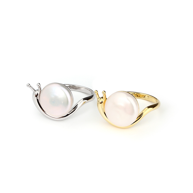 925 Sterling Silver Baroque Pearl Snail Ring