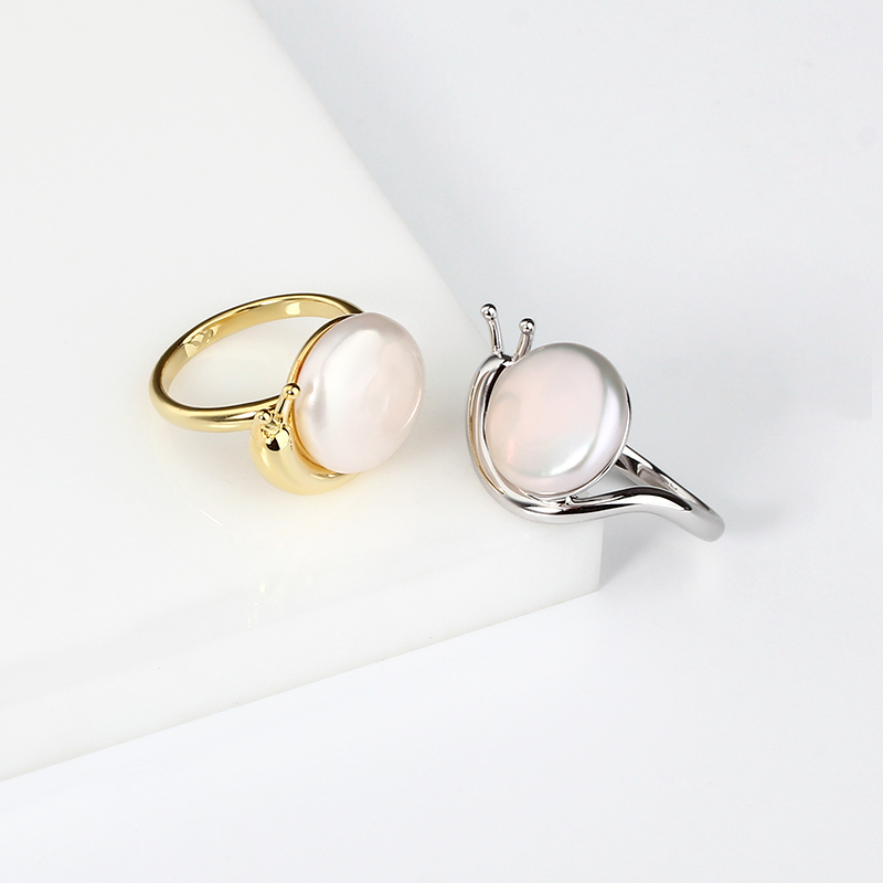 925 Sterling Silver Baroque Pearl Snail Ring