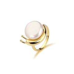 925 Sterling Silver Baroque Pearl Snail Ring