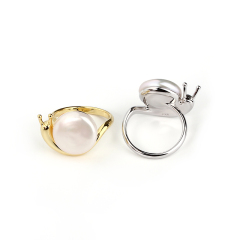 925 Sterling Silver Baroque Pearl Snail Ring