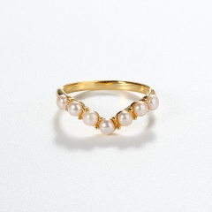 925 Sterling Silver Half Heart Shape Pearl Ring