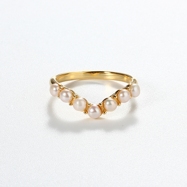 925 Sterling Silver Half Heart Shape Pearl Ring