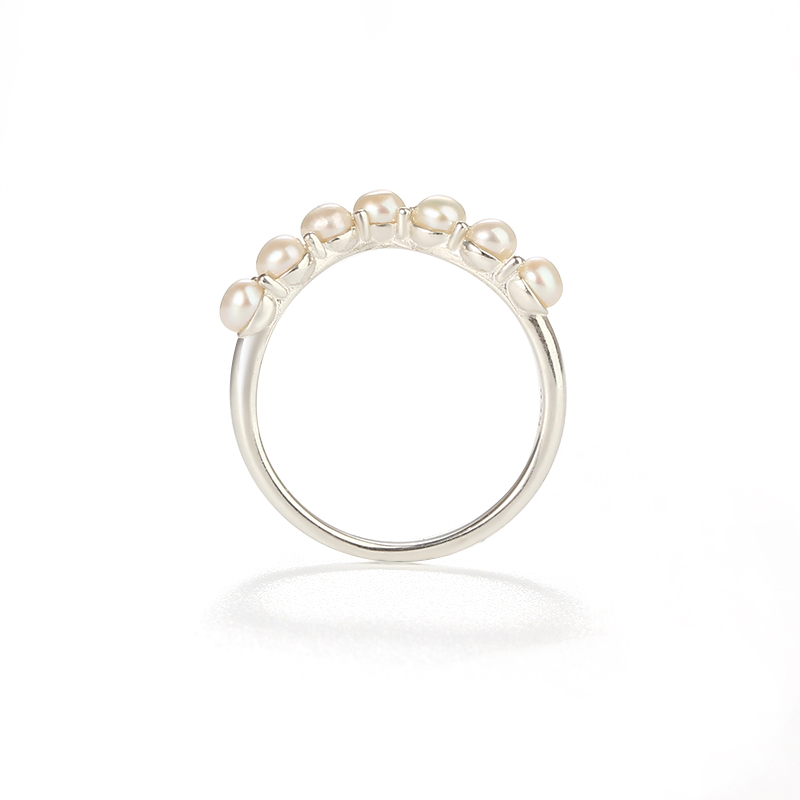 925 Sterling Silver Half Heart Shape Pearl Ring