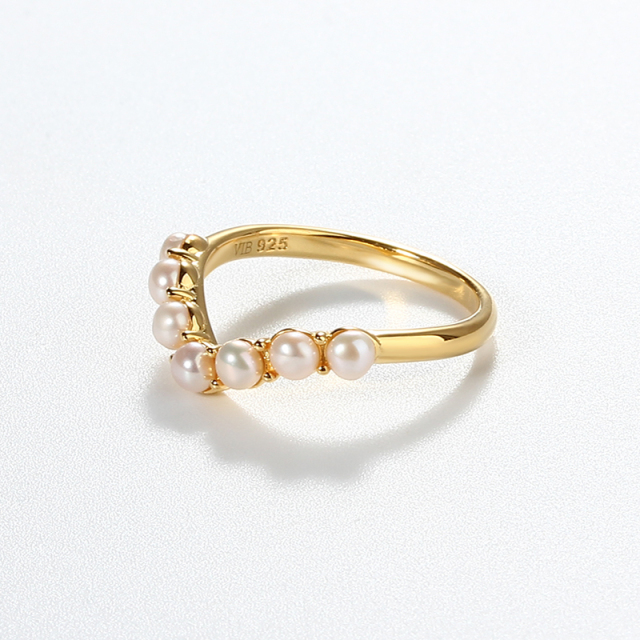 925 Sterling Silver Half Heart Shape Pearl Ring