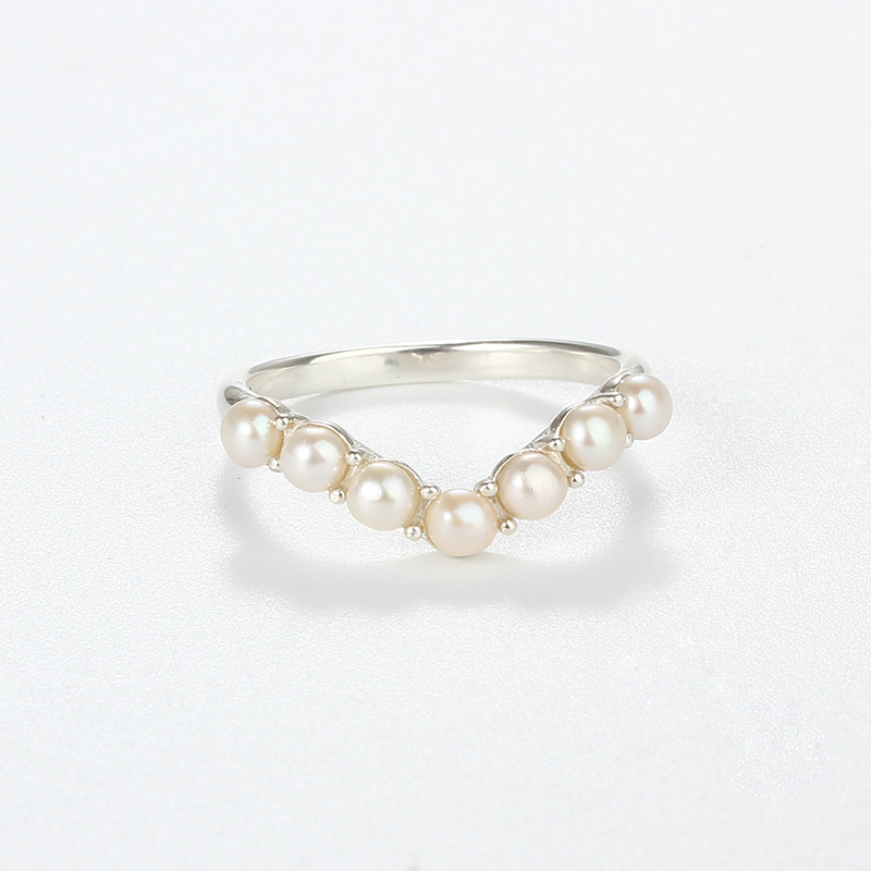 925 Sterling Silver Half Heart Shape Pearl Ring