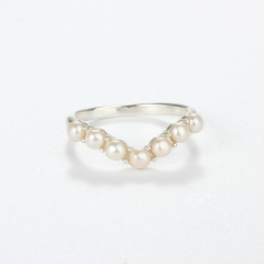 925 Sterling Silver Half Heart Shape Pearl Ring