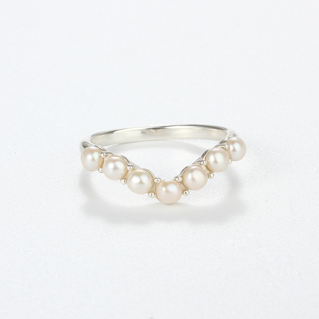 925 Sterling Silver Half Heart Shape Pearl Ring