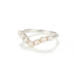 925 Sterling Silver Half Heart Shape Pearl Ring