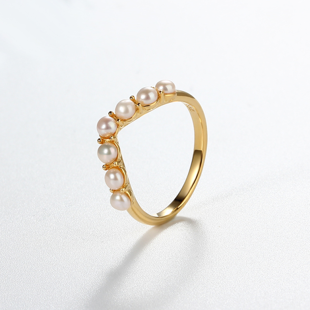 925 Sterling Silver Half Heart Shape Pearl Ring