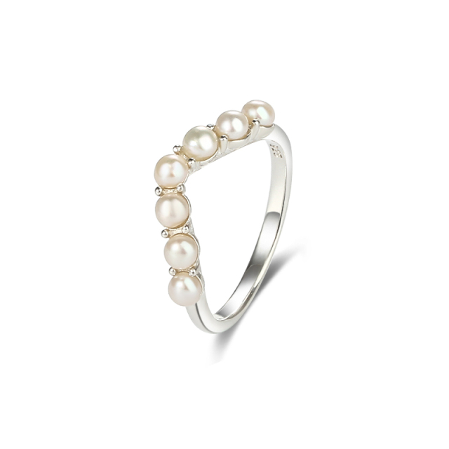 925 Sterling Silver Half Heart Shape Pearl Ring
