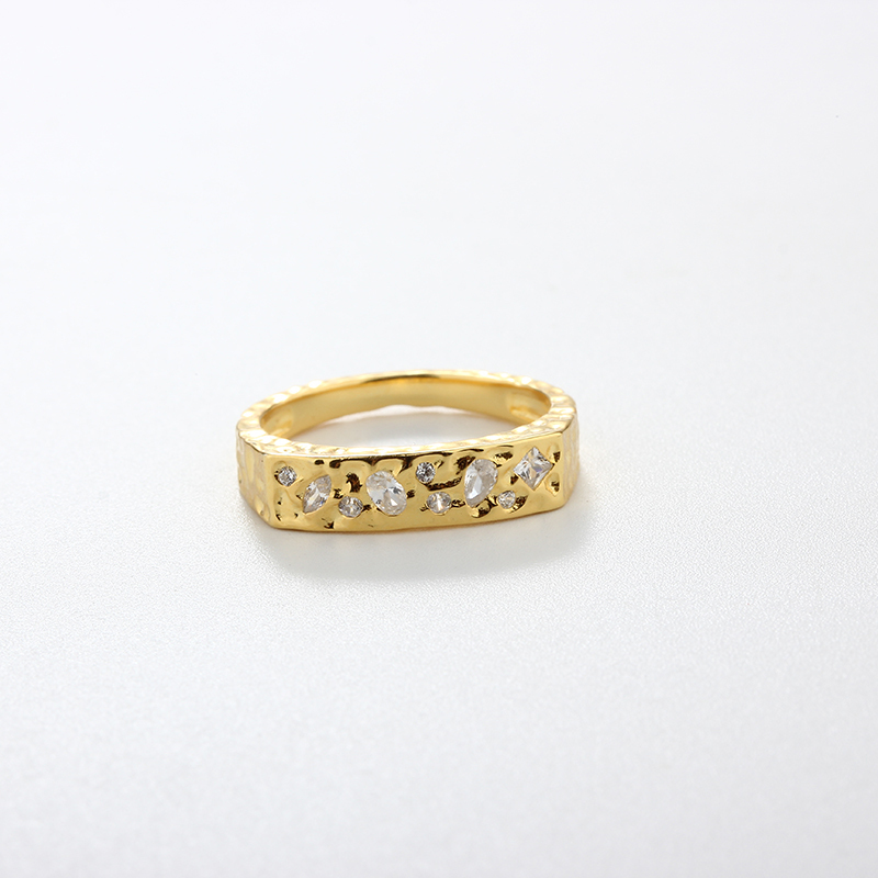 925 Sterling Silver Hammered Irregular Stone-Set Ring