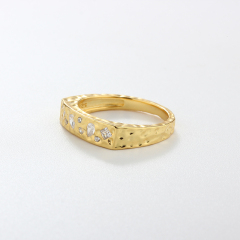 925 Sterling Silver Hammered Irregular Stone-Set Ring