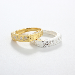 925 Sterling Silver Hammered Irregular Stone-Set Ring