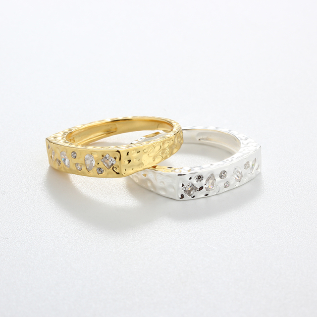 925 Sterling Silver Hammered Irregular Stone-Set Ring