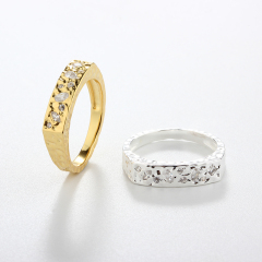 925 Sterling Silver Hammered Irregular Stone-Set Ring