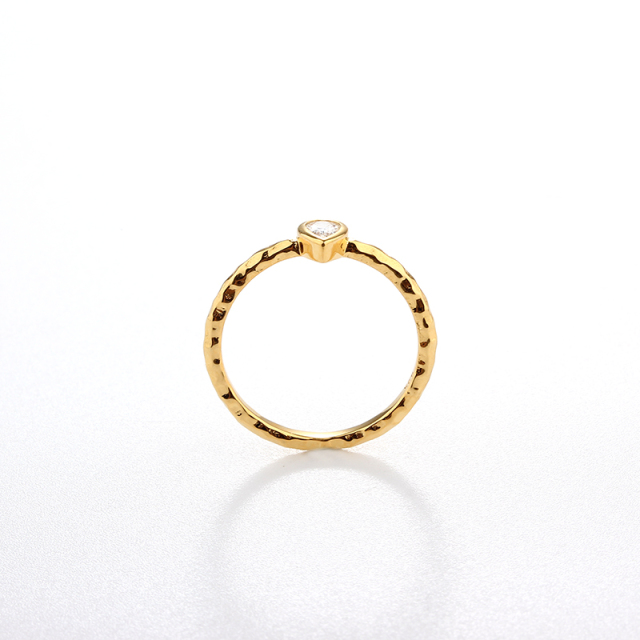 925 Sterling Silver Hammered Pear-Shaped CZ Thin Band Ring