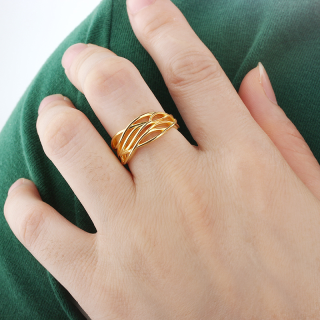 925 Sterling Silver Fluid Interwoven Openwork Ring
