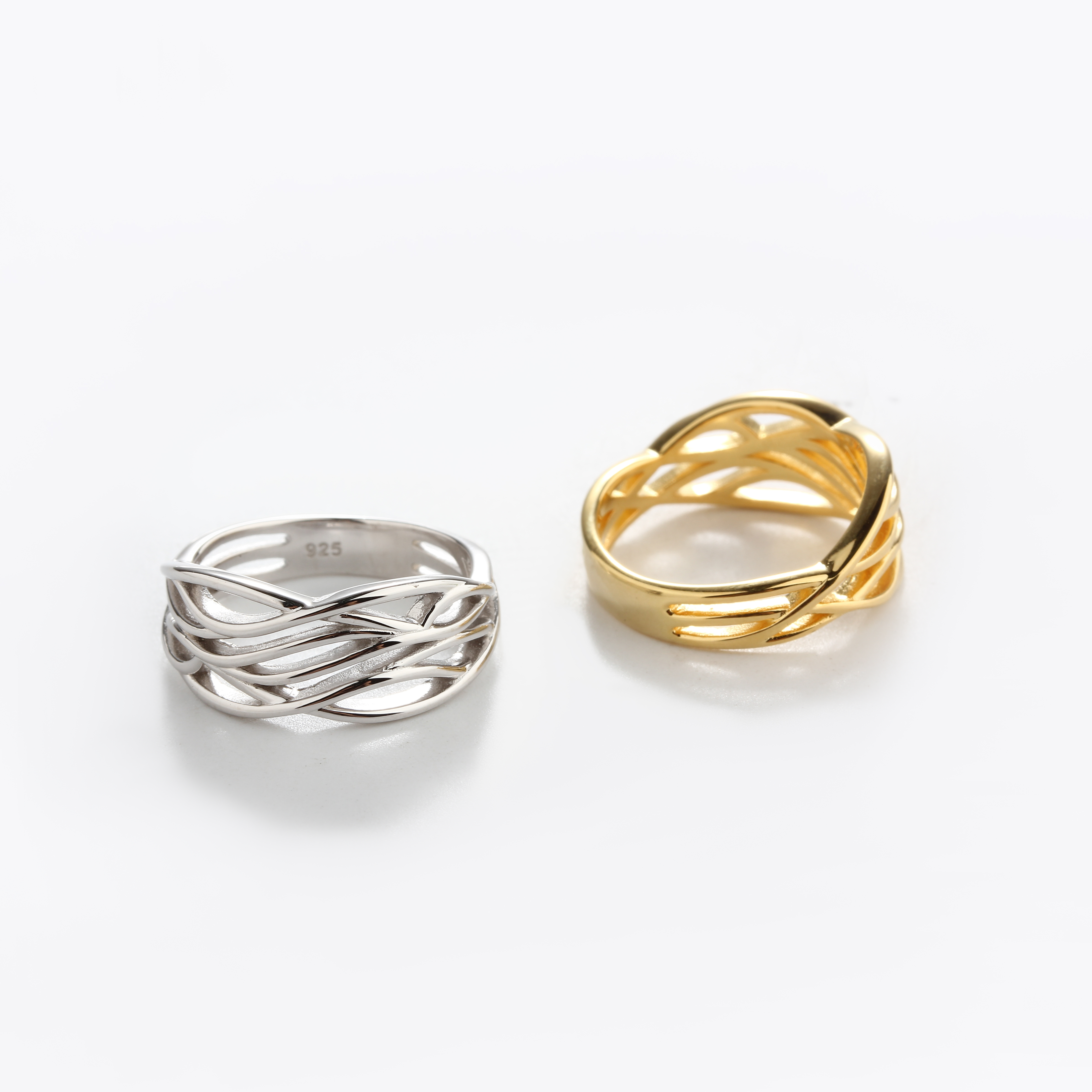 925 Sterling Silver Fluid Interwoven Openwork Ring