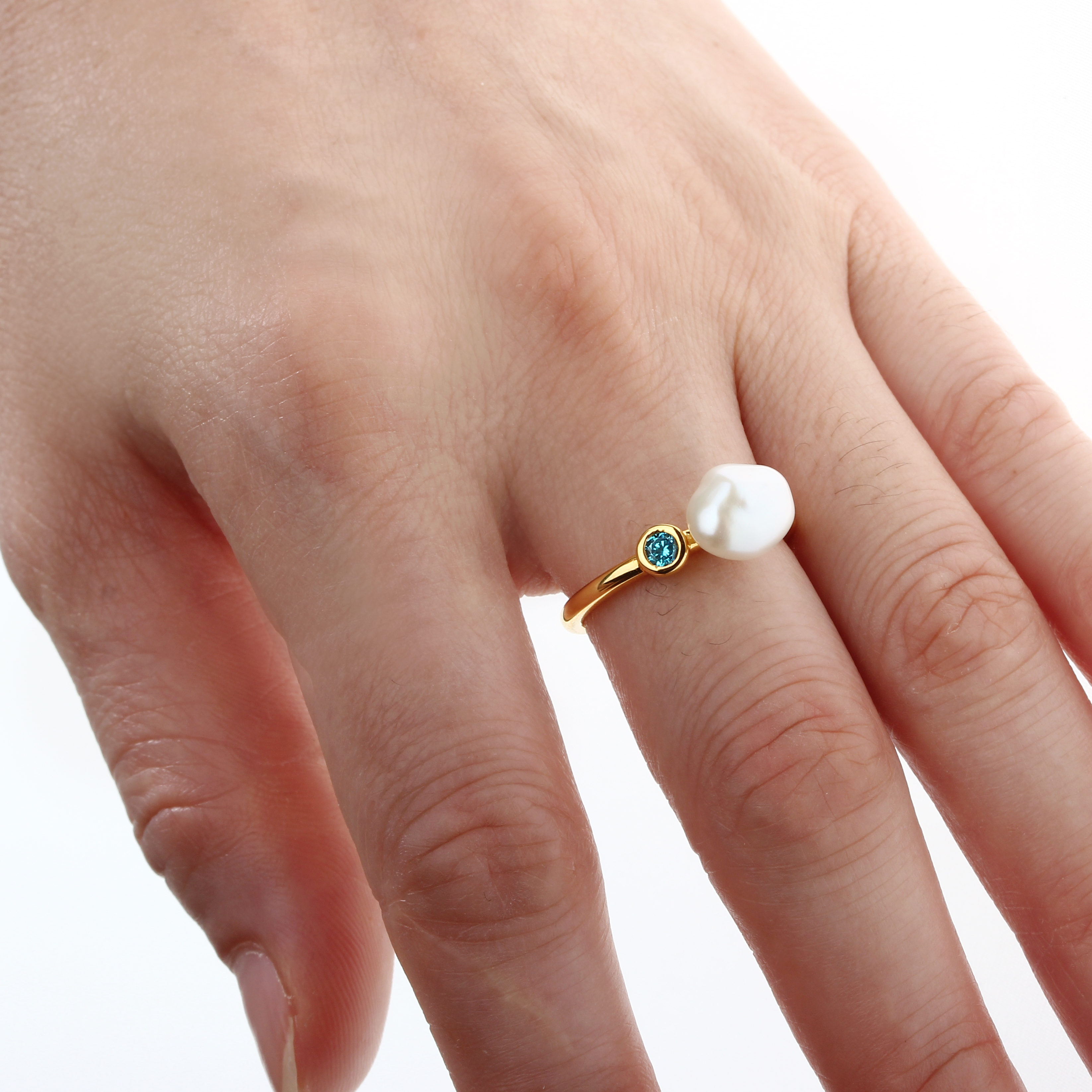 925 Sterling Silver Baroque Pearl & Custom CZ Band Ring