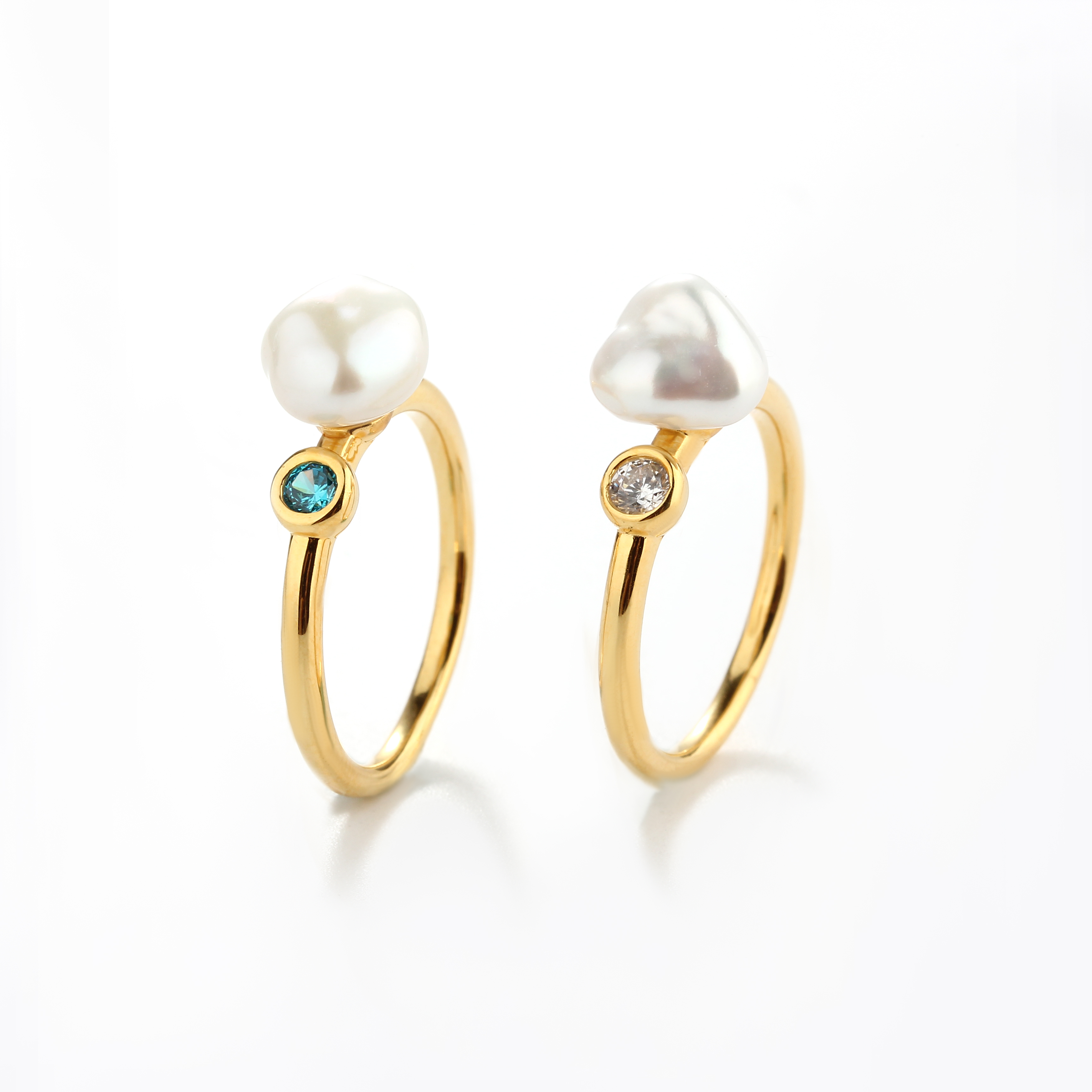 925 Sterling Silver Baroque Pearl & Custom CZ Band Ring