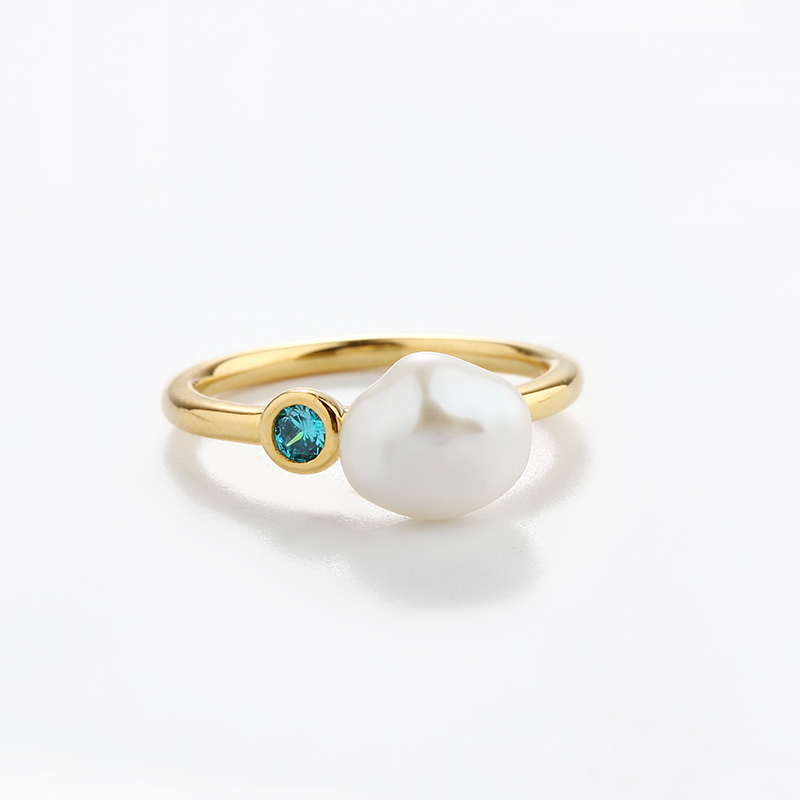 925 Sterling Silver Baroque Pearl & Custom CZ Band Ring