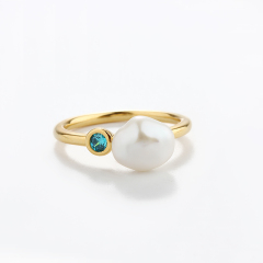 925 Sterling Silver Baroque Pearl & Custom CZ Band Ring