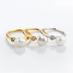 925 Sterling Silver Baroque Pearl & Custom CZ Band Ring