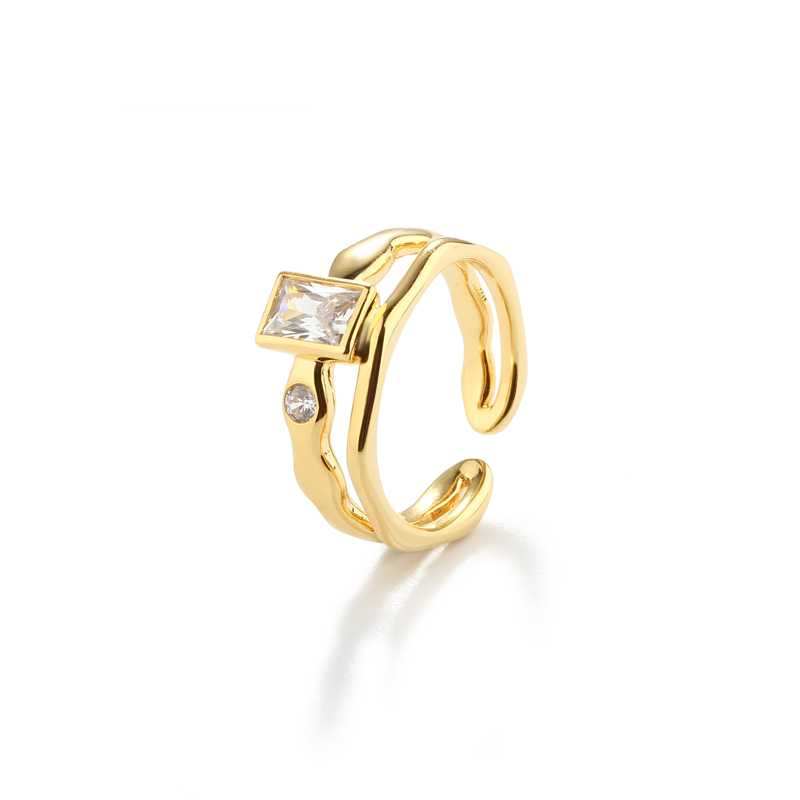 925 Sterling Silver Double-Layer Fluid Square CZ Open Ring