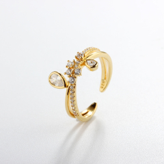 925 Sterling Silver Double-Layer Pear CZ Starburst Open Ring