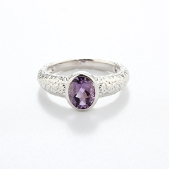 925 Sterling Silver Hammered Oval Gemstone Ring