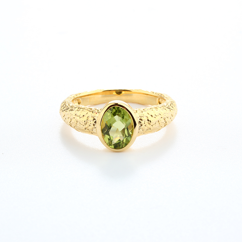 925 Sterling Silver Hammered Oval Gemstone Ring