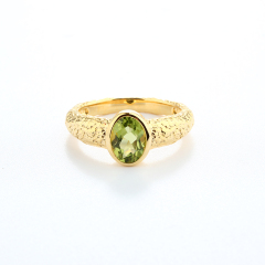 925 Sterling Silver Hammered Oval Gemstone Ring