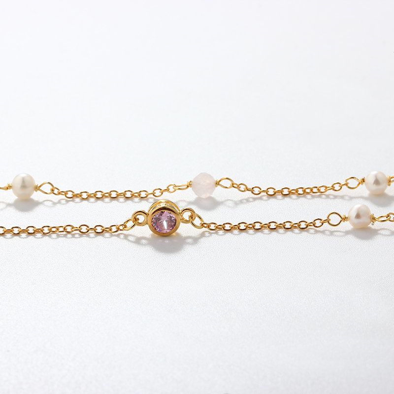 925 Sterling Silver Custom Birthstone Necklace with Natural Gemstone & Pearls