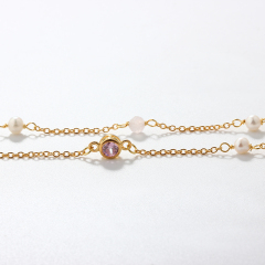 925 Sterling Silver Custom Birthstone Necklace with Natural Gemstone & Pearls