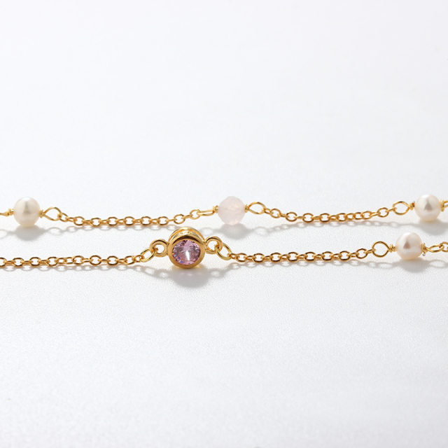 925 Sterling Silver Custom Birthstone Necklace with Natural Gemstone & Pearls