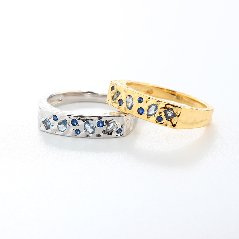 925 Sterling Silver Hammered Irregular Stone-Set Ring