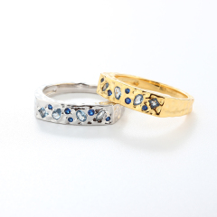 925 Sterling Silver Hammered Irregular Stone-Set Ring