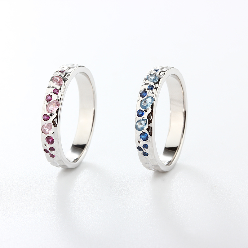 925 Sterling Silver Hammered Mixed-Cut CZ Ring
