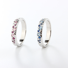 925 Sterling Silver Hammered Mixed-Cut CZ Ring