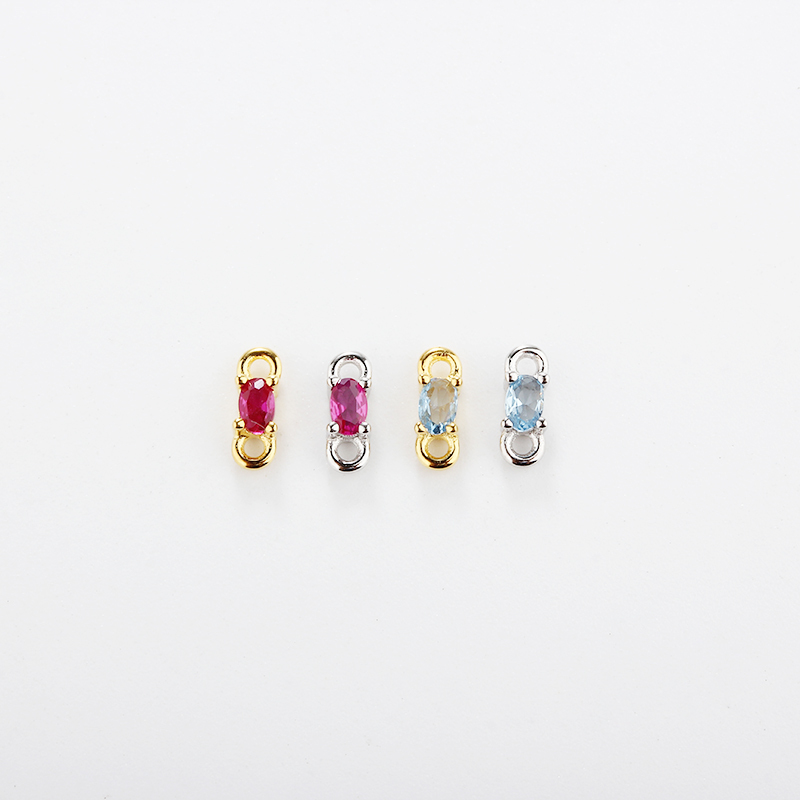 925 Sterling Silver CZ Connector with 2*3mm Oval CZ